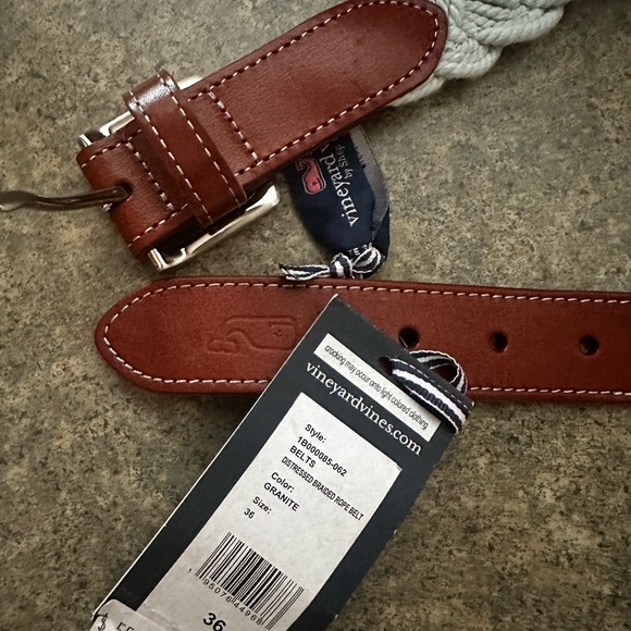 New Men’s Vineyard Vines 36 Braided  Cotton and Leather Belt - Light Blue Brown - Picture 2 of 2